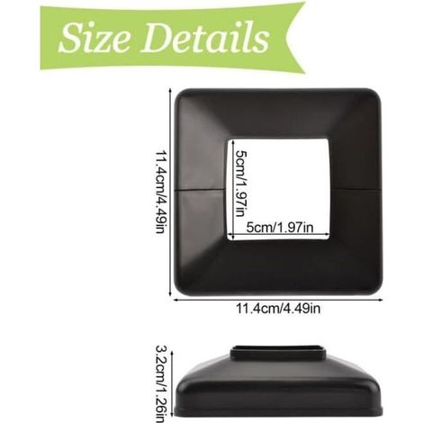 Set di 8 copribase decorativi in plastica per pali di ringhiere per scale, 50 x 50 mm (neri) (1/4)