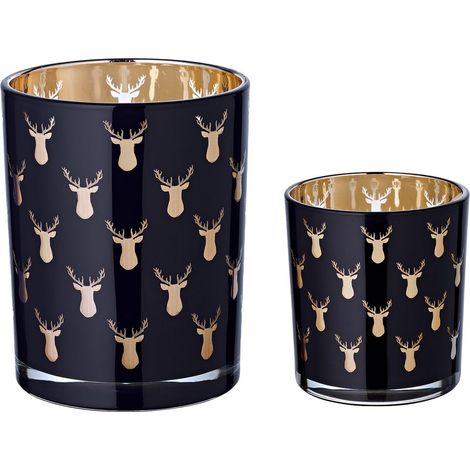 Lot de 2 Photophores en Verre pour Bougie Chauffe-Plat Motif Cerf Pare-Vent Ø 7/10 cm H 8/13 cm - PANGIVO (1/5)