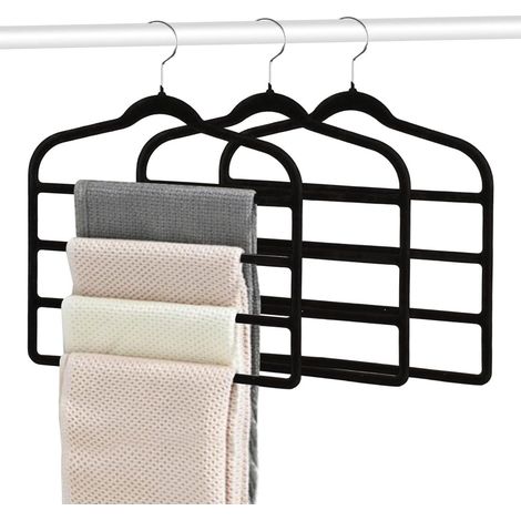 Grucce per pantaloni - Grucce multiple - Salvaspazio - Velluto antiscivolo - 3 pezzi - Nero (1/5)