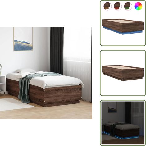 Bettgestell mit LED Braun Eichen-Optik 90x190 cm Holzwerkstoff - Holzbettfassungen - Bettsystem - Eiche Möbel - Beleuchtung Im Schlafzimmer - LED-Bettgestell (1/5)