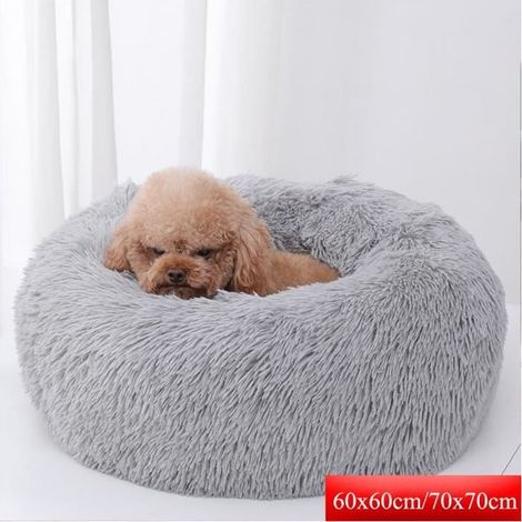 Lit pour animal de compagnie rond, diamètre 60 cm, couleur gris clair, couchage confortable pour animaux (1/4)