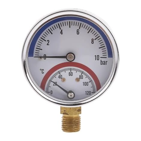 Thermo-Manomètre de Précision 0-10Bar 0-120°C pour Chauffage au Sol (1/4)