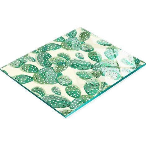 Tabla de servir de cocina de vidrio templado con diseño de cactus, 60x52 cm. (1/5)