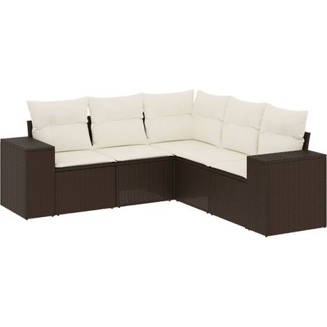 Salon de jardin modulable en résine tressée avec coussins et rangements marron 5 pcs (1/5)