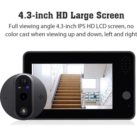 Sonnette WiFi intelligente avec caméra 1080P/120° Judas vidéo pour porte Écran LCD 4,3'' Détection de mouvement PIR 24H Application TUYA (1/3)