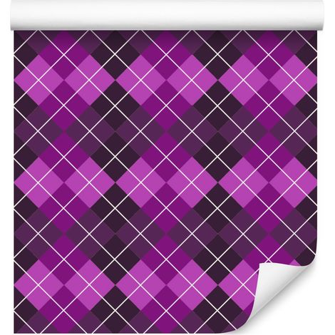 Papel pintado a cuadros morados, fondo morado para salón y dormitorio 50x1000 cm (1/5)