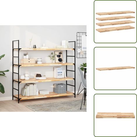 The Living Store Étagères flottantes 4 pcs 140x40x4 cm acacia massif non traité - Etagere Murale - Etageres Murales - Étagères Décoratives - Rangement Mural - Meuble Déco (1/5)