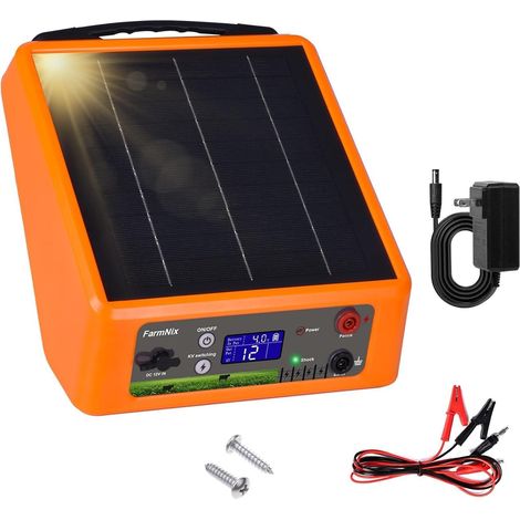32KM Clôture électrique solaire, 6-12 kV Contrôleur pour chevaux, 2 J Clôture électrique pour élevage d'animaux, pour ferme, pâturage, jardin (Orang) (1/5)