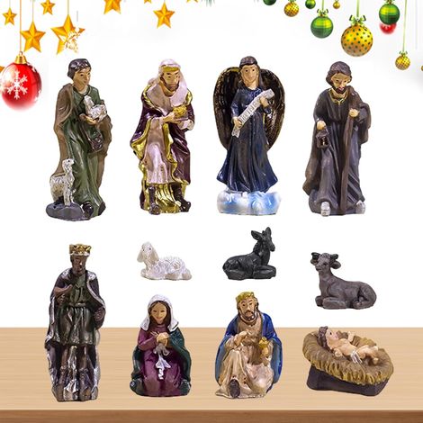 Crèche de Noël pour Noël, décorations de Noël en résine, décoration de Noël classique, crèche de Noël robuste pour décoration, ornements, chambre à coucher (1/5)