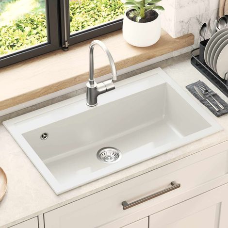 Vidaxl – Évier 1 bac en granit blanc 795 x 505 mm – Résistant à la chaleur jusqu'à 280 °C – Design à poser avec passoire intégrée