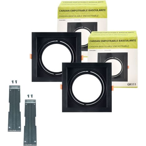 Pack x 2 - Collerette downlight carrée orientable type cardan - Noir (1/5)