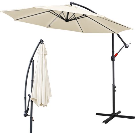 Hengda Ombrellone 300 cm beige - con manovella e supporto - protezione UV idrorepellente pieghevole - ombrellone da spiaggia ombrellone da mercato (1/5)