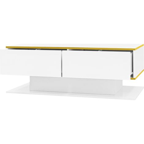 Mesa de centro moderna LED brillante de 100 cm con 3 cajones y detalles dorados (1/5)