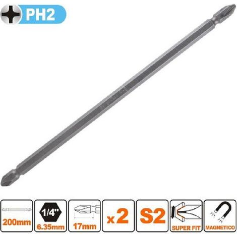 TRADE SHOP - Kit 2 Pezzi Di Bits 200 Mm A Doppia Testa S2 Punte A Croce Magnetica Ph2 57243 - (1/2)