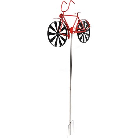 Décoration de vélo en forme de moulin à vent en métal vintage, idéale pour le jardin ou la terrasse. Couleur rouge. (1/5)