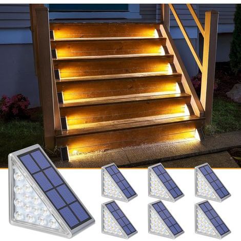 Lampe Solaire Exterieur, Lot de 6 Eclairage Escalier Exterieur IP67 Étanche, Marche/Arrêt Automatique Blanc Chaud LED Lampe Solaire pour Jardin, Chemin, Escalier, Patios, Sol (1/5)