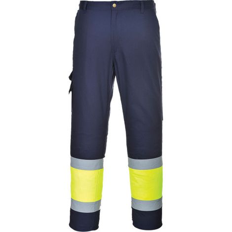 Pantalón Combat bicolor de alta visibilidad de polialgodón con cintas reflectantes Regular E049 L Amarillo/Marino