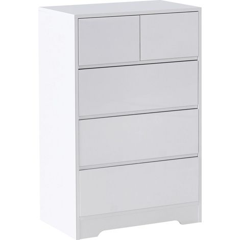 Sideboard White 5 Drawer Chest MDF Storage Unit Scandinavian Style ALBERTA