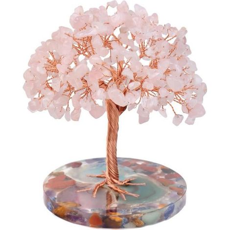 Arbre De Vie en Pierres Précieuses, Arbre en cristal naturel Rose Quartz Olivine, Décor D\'arbre Porte-Bonheur (1/4)