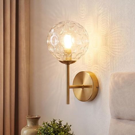 GBLY Applique da Parete Interna Oro Sfera in Vetro G9 Lampada da Muro Soggiorno Design Moderno Metallo 24cm Vintage Illuminazione a Parete Decorativa Lampada Corridoio Lampada Comodino per Hotel Bagno
