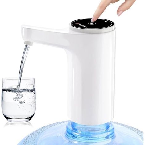 Distributore d'acqua portatile ricaricabile tramite USB con pompa per auto e 2 adattatori, colore bianco, ideale per campeggio, casa e ufficio. (1/4)