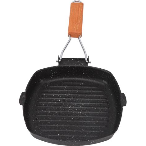 Poêle à steak pliable extérieur, poêle striée antiadhésive en pierre de magma 20x20cm pour gaz et induction, usage domestique et camping. (1/5)