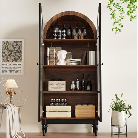 Hohe Vitrine 76 × 38,5 × 165 cm aus MDF und Glas, Schwarz, mit Stauraum – MEUBLIV (1/5)