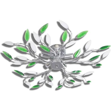 Green&White Ceiling Lamp with Acrylic Crystal Leaf Arms for 5 E14Bulbs vidaXL