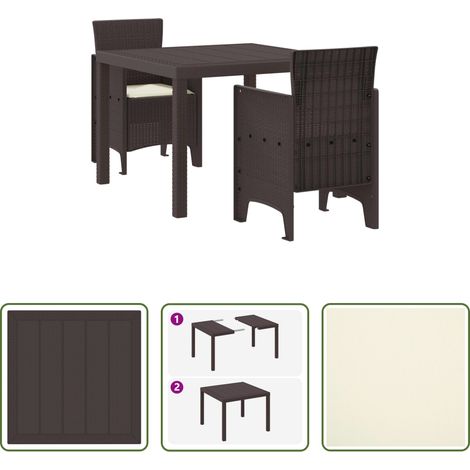 Garten Stühle -  Garten Essgruppe 3 pcs Braun Polypropylen (1/5)