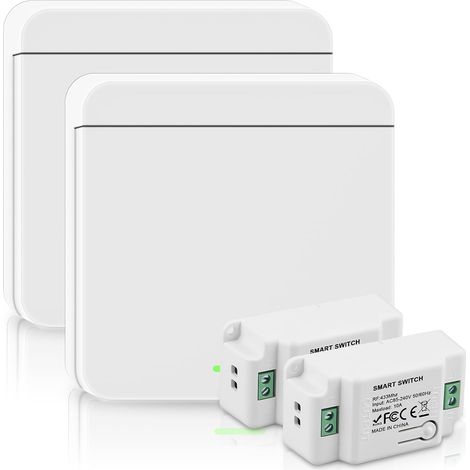Lot de 2 interrupteurs sans fil 230 V 10 A - Avec contrôle du récepteur - Interrupteur mural sans fil jusqu'à 50 m de portée - Interrupteur sans fil 200-2000 W - Pas de câblage nécessaire (1/5)