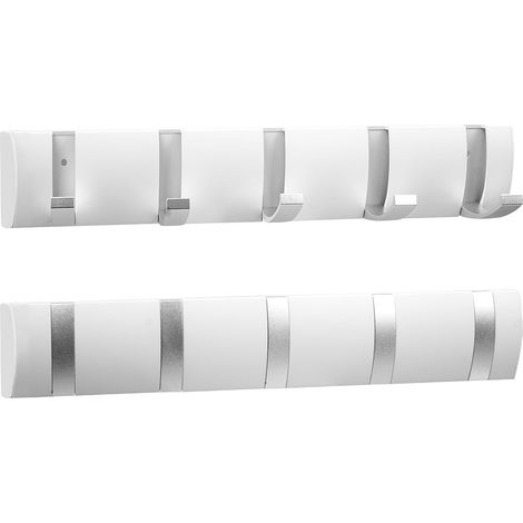 Lot de 2 Porte-Manteaux Muraux Flottants, Patère Murale Blanche en Aluminium avec 5 Crochets Rétractables, Porte-Manteau Pliable Mural pour Chapeaux, Écharpes, Manteaux, Sacs et Serviettes (1/5)