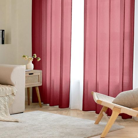 Couleur Pure Rideaux De Fenêtre Transparents Lisse Panneaux Voile De Fenêtre Rideaux Élégant Traitement pour Chambre Salon Rideaux à Oeillets 2 Panneaux 228x228cm Rouge (1/5)