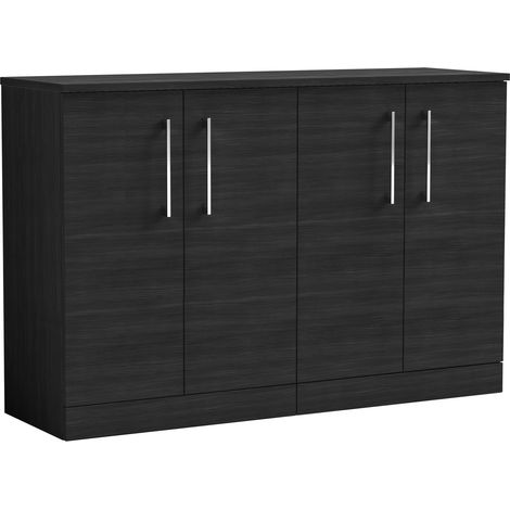 Balterley Bramshall Modern Bathroom 2 Door Floor Standing Vanity Unit with Worktop & Handles, Black Woodgrain, 1205 mm
