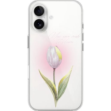 Custodia per iPhone 16 Plus, trasparente, in silicone flessibile, con fiori e tulipani. (1/5)