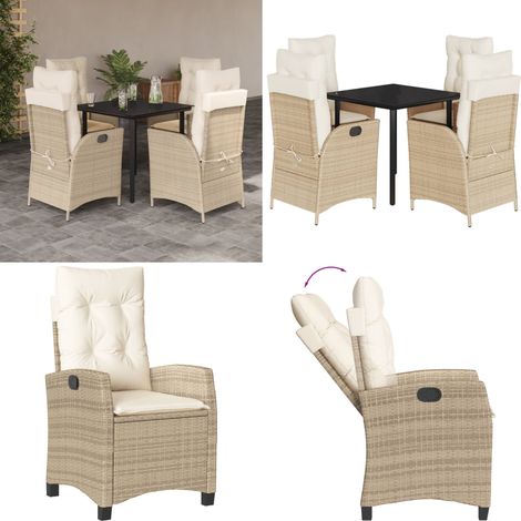 5-tlg. Garten-Essgruppe mit Kissen Beige Poly Rattan - Gartenstuhl - Gartentisch (1/5)