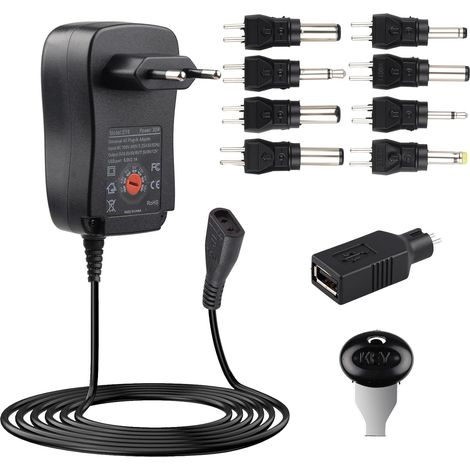 30W Adaptateur Secteur Universel AC DC 3V 4.5V 5V 6V 7.5V 9V 12V Transformateur d'alimentation à Découpage avec 8 Connecteurs DC pour Bandes LED Routeur TV Box Electronics Ménages,2A Max (1/5)