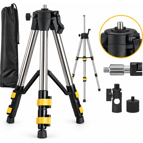 répied pour niveau laser 1.5M – Acier inoxydable et ABS – Filetage 5/8 pouces – Pieds rétractables pour ajustement facile (1/5)