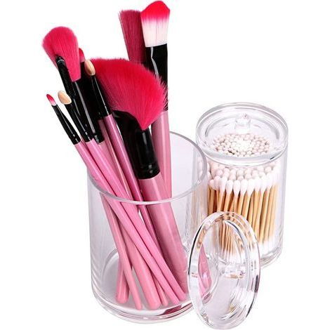 Boîte de rangement transparente en acrylique pour cotons-tiges, contenant rond de haute qualité, organisateur de disques et cotons-tiges, pot de pharmacie transparent (1/5)