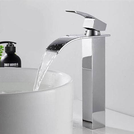 Robinet Salle de Bain Design Moderne de Cascade Robinet Lavabo Chromé Conception de Corps en Métal Durable Supérieure Eau Chaude et Froide Réglable (1/5)