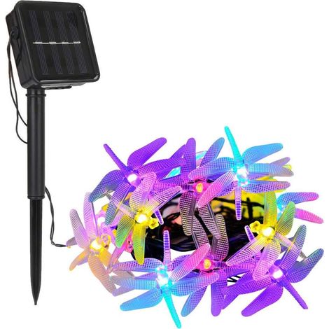 [30 LED, 8 modes] Guirlande lumineuse solaire étanche en forme de libellule, idéale pour décorer jardin, terrasse, clôture, sapin de Noël, fêtes et mariages (multicolore).