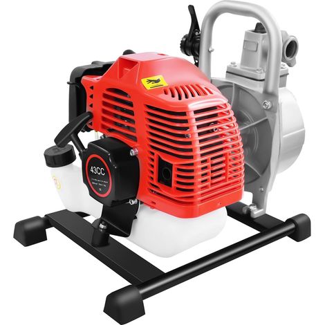 HAUTOUR Pompe à eau à essence 1,7 CV avec raccord de 1", moteur 2 temps, pompe de jardin pour eaux usées avec pied en métal et poignée de transport pour l'irrigation, hauteur de refoulement maximale 3 (1/5)