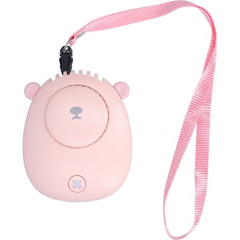 Ventilateur électrique portable mini à suspendre autour du cou, 3 vitesses de ventilation, chargement USB, rose, idéal pour l'été (1/5)
