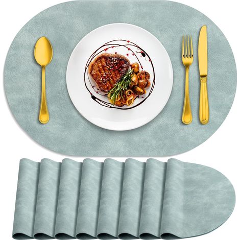 Lot de 8 sets de table ovales résistants à la chaleur, lavables, 30,5 x 43,2 cm, imperméables et faciles à nettoyer pour cuisine, salle à manger, bleu clair'Bleu Ciel 8Pcs, 12" x 17"'Bleu Ciel'8Pcs, 1 (1/5)