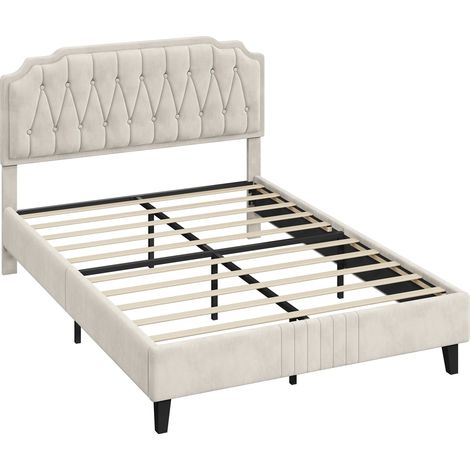 Yaheetech Letto con Testiera Imbottita 31 cm Altezza Regolabile Telaio con Rete a Doghe in Legno e Metallo Beige 160 x 200 cm (1/5)