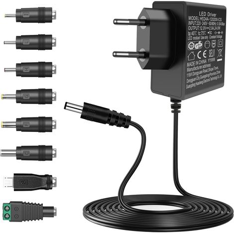 Adaptateur Secteur Universel AC à DC 12V 2A 24W Transformateur d'alimentation à Découpage pour électroniques Ménagers 12V (1/5)