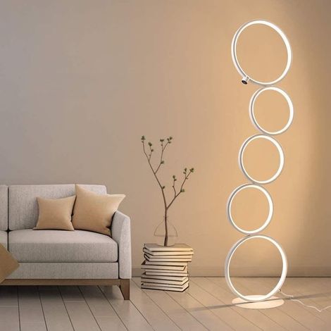 GBLY LED Stehlampe Dimmbar Standleuchte: 32W Touch Modern Switch Stehleuchte Warmweiß Deckenfluter aus Aluminium 5-flammig Ringförmige Weiß Standlampe für Schlafzimmer Wohnzimmer (1/5)