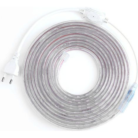 Bande LED de 5 m (16,4 pi) de long, 20 W, flexible, sécable, étanche, éclairage d'ambiance, prise UE 220 V, lumière chaude (1/5)