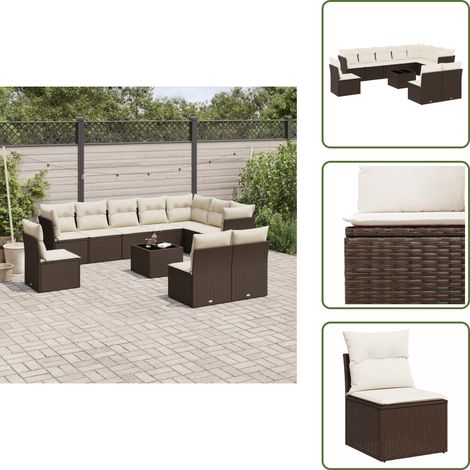 The Living Store 11-tlg. Garten-Sofagarnitur mit Kissen Braun Poly Rattan - Gartentisch (1/5)