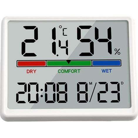 Horloge murale numérique avec grand écran LCD – Heure, date, température et humidité – Fonctionne sur piles, utilisation murale et sur table (1/5)