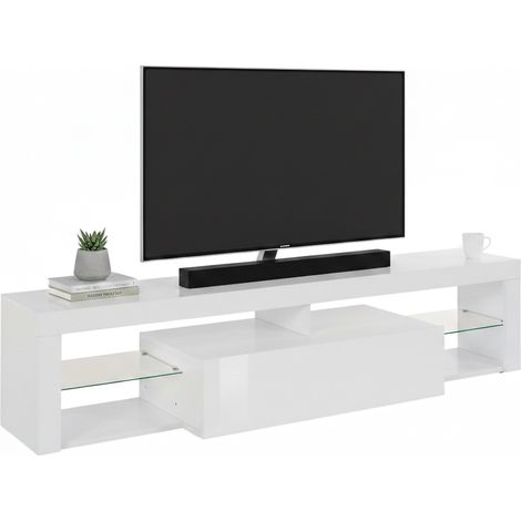Dmora - Mobile porta TV Ivy, Base porta TV, Credenza bassa da soggiorno a 1 anta, 100% Made in Italy, 160x40h35 cm, Bianco lucido
